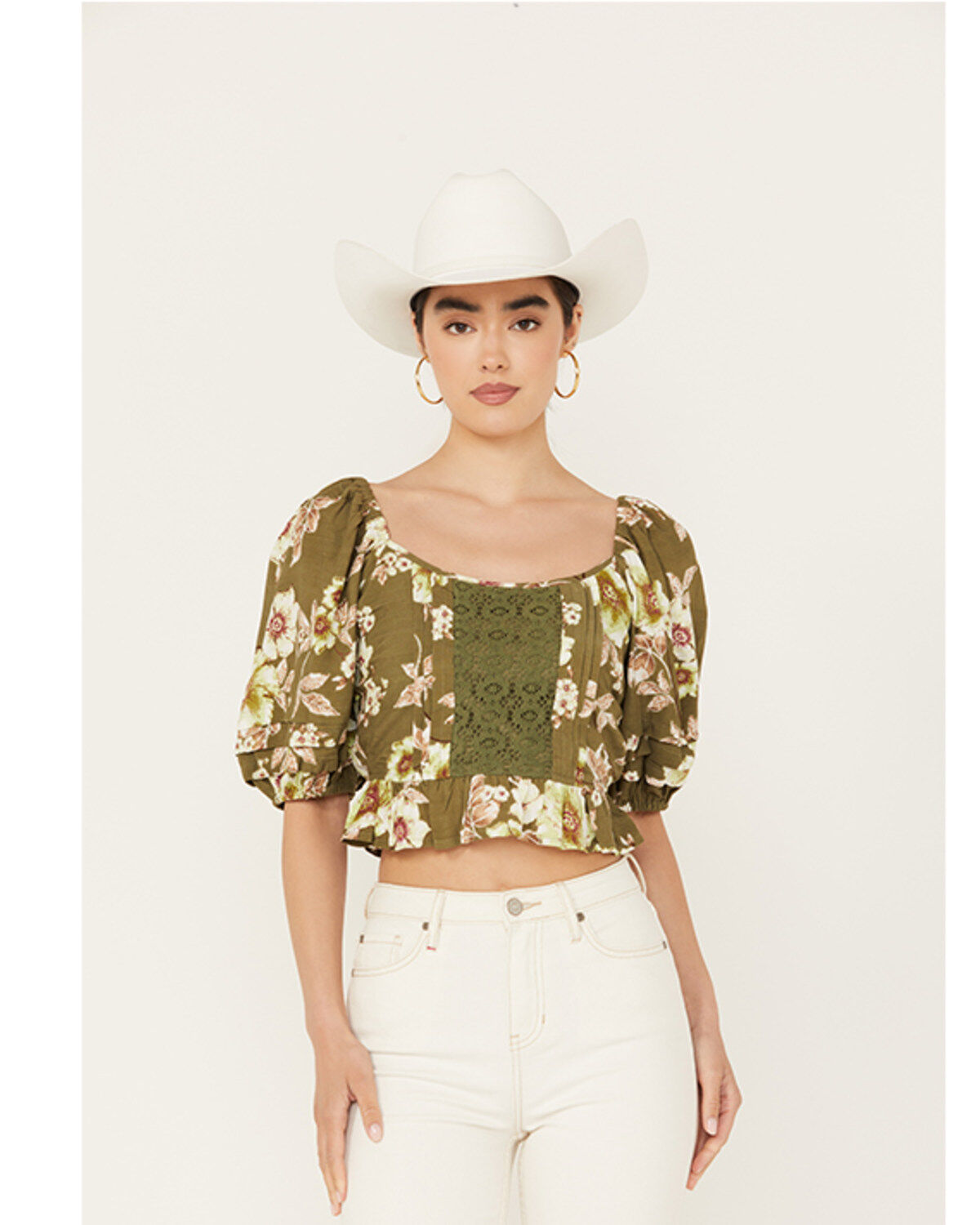Women's Band of the Free Crochet Floral Print Top