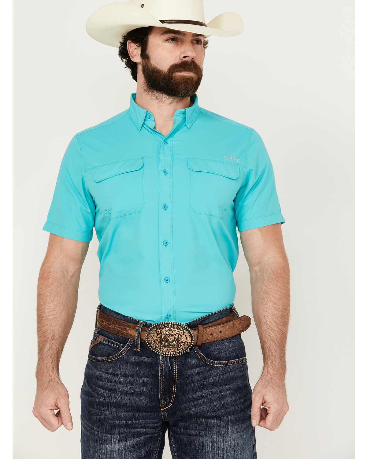 Men's Ariat VenTek Outbound Solid Short Sleeve Button-Down Performance