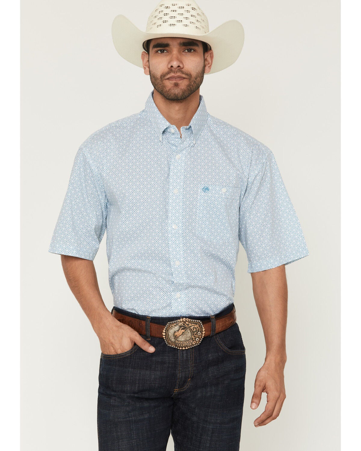 Men's Wrangler Classics Geo Print Short Sleeve Button-Down Western Shi