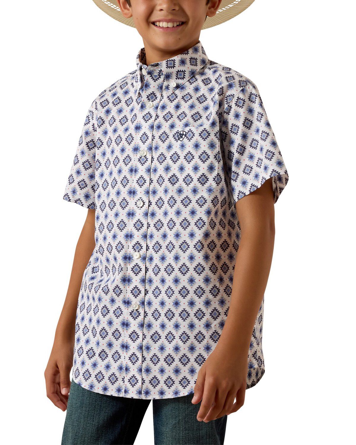 Boys' Ariat Southwestern Print Short Sleeve Button-Down Western Shirt
