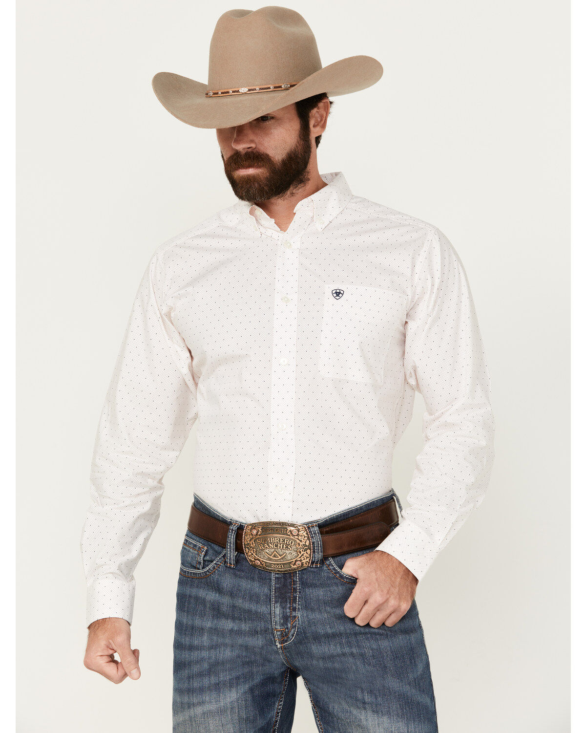 Men's Ariat Thor Dot Print Fitted Long Sleeve Button-Down Western Shir