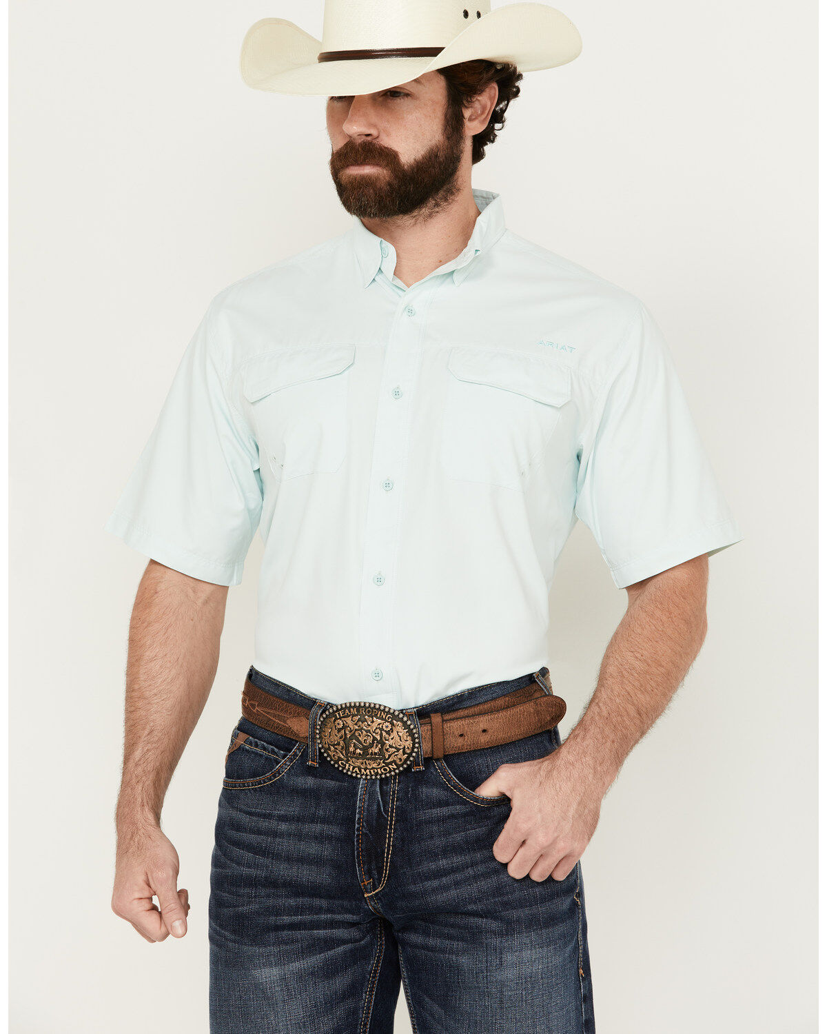 Men's Ariat VenTek Outbound Solid Short Sleeve Button-Down Performance