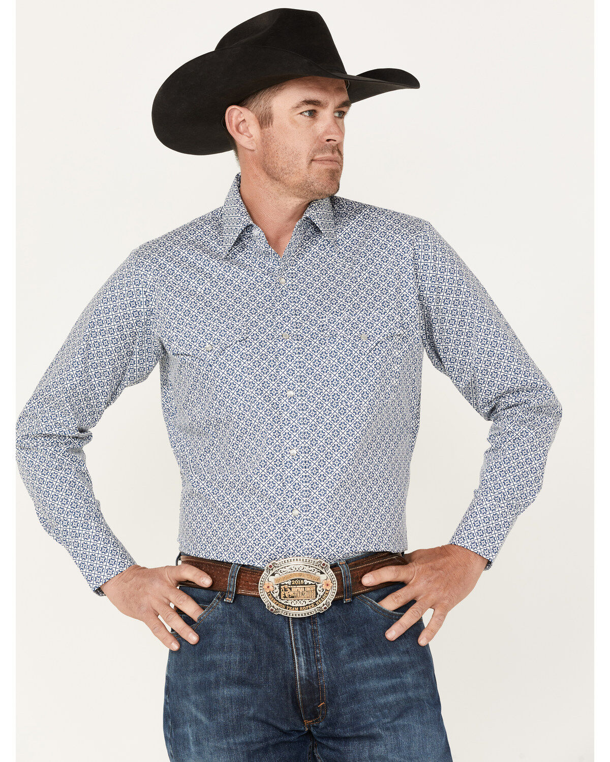Men's Ely Walker Geo Print Long Sleeve Pearl Snap Western Shirt