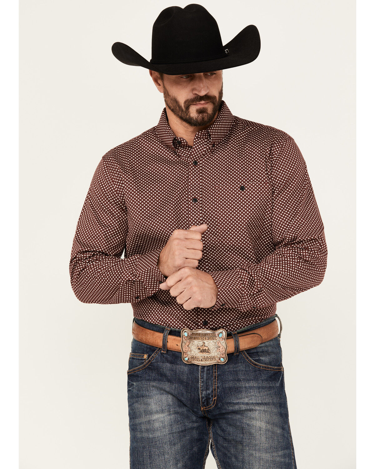 Men's RANK 45 Thorn Geo Print Long Sleeve Button-Down Stretch Western