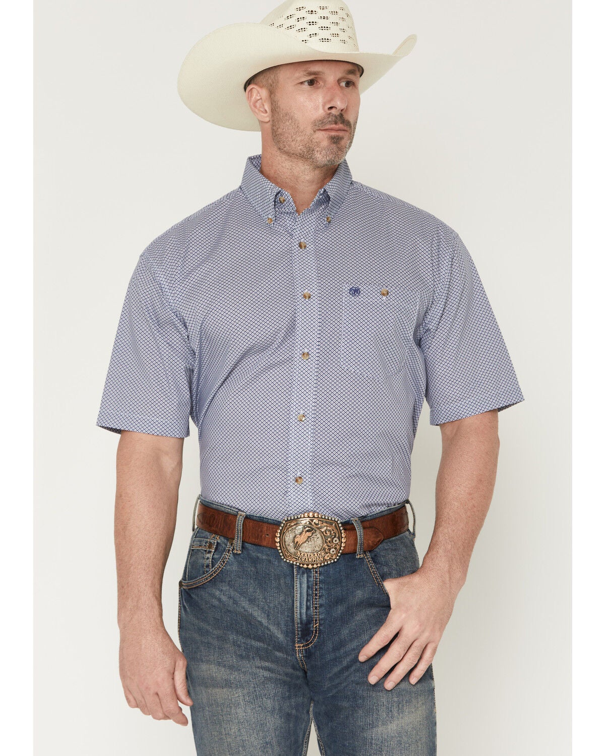 Men's Wrangler Classics Geo Print Short Sleeve Button-Down Western Shi