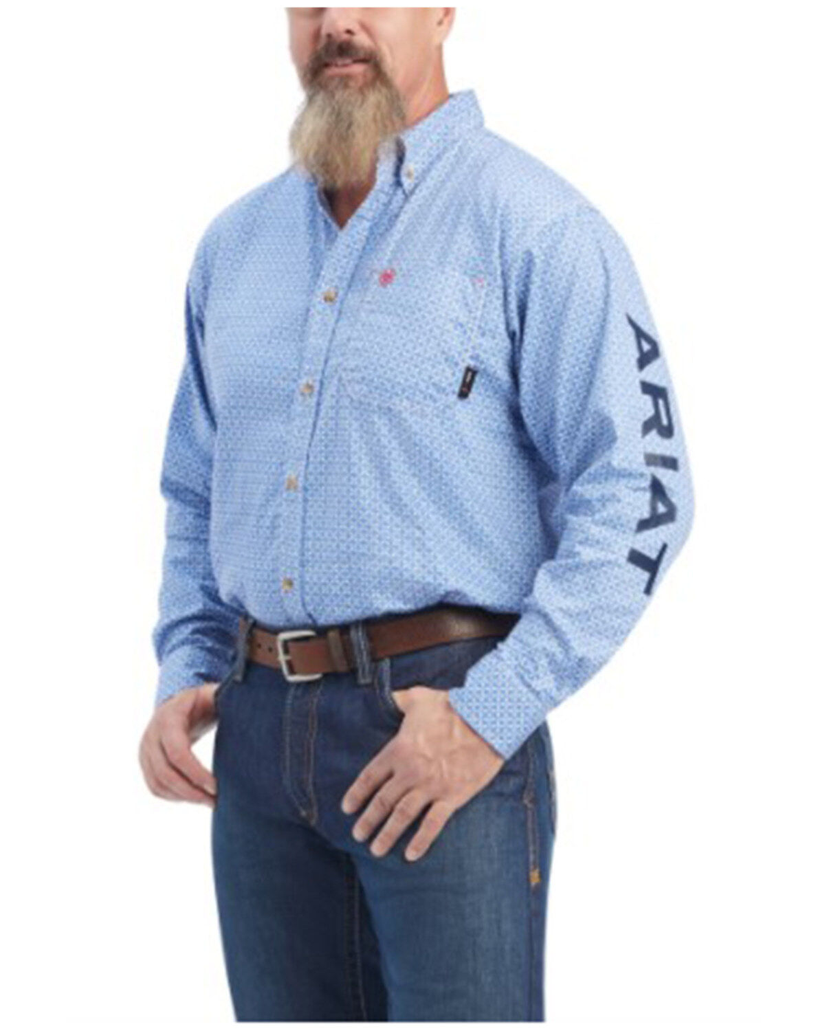 Men's Ariat FR Lanting Logo Geo Print Button Down Work Shirt