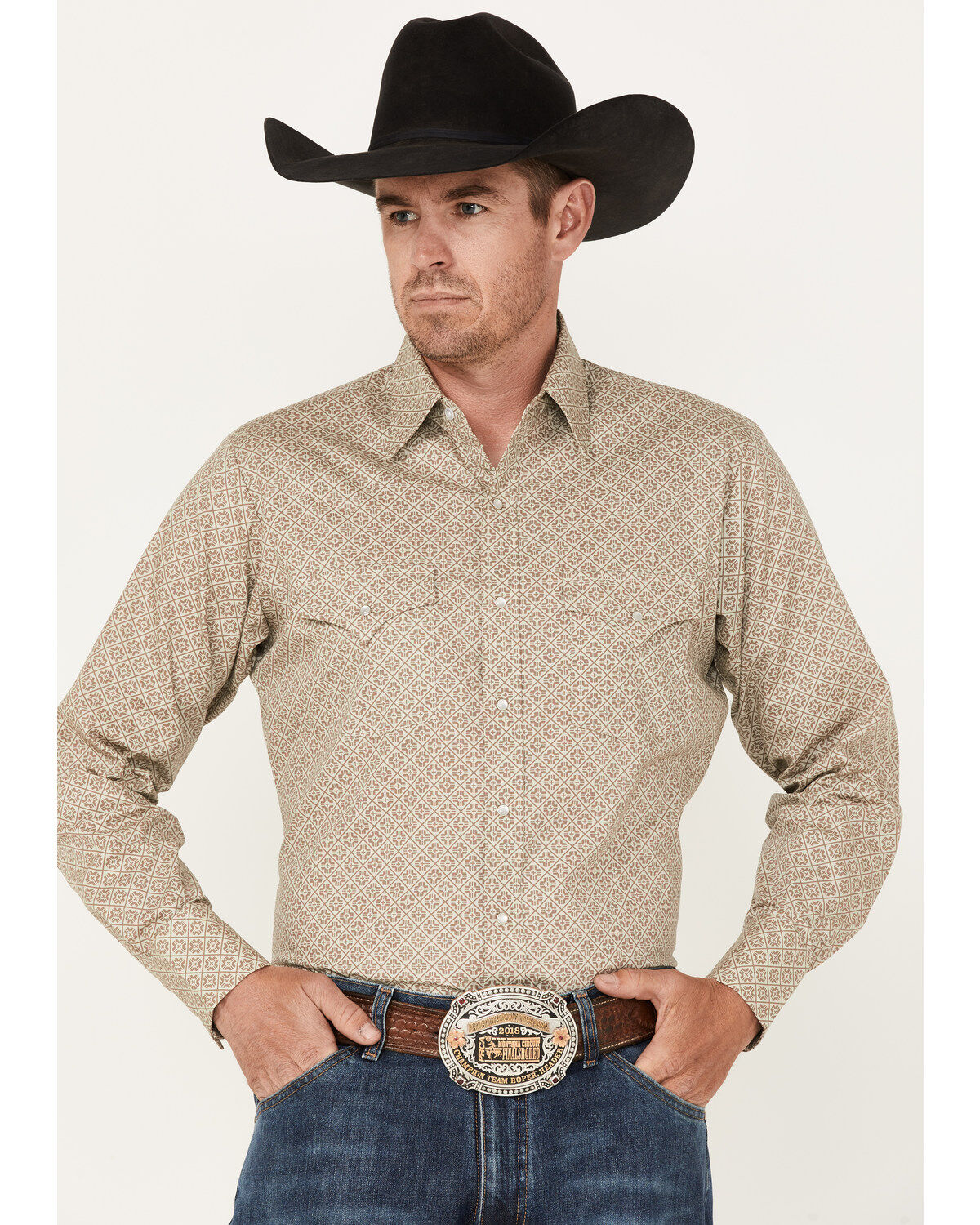 Men's Ely Walker Geo Print Long Sleeve Pearl Snap Western Shirt