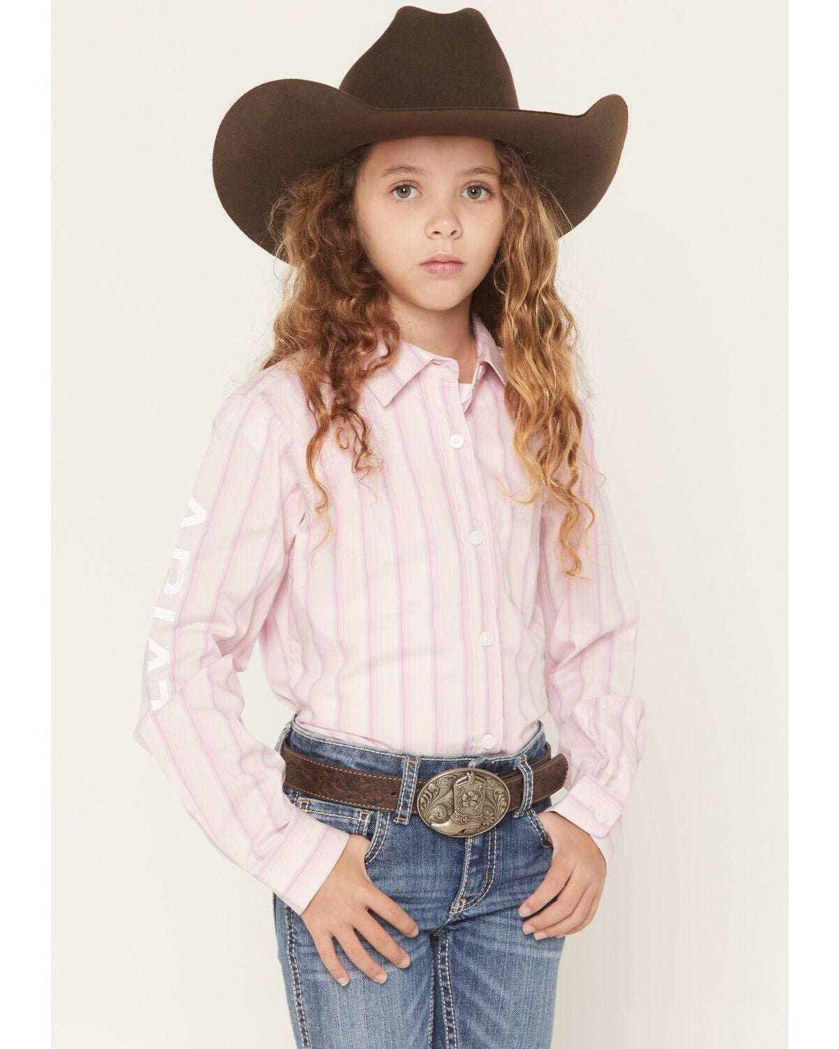 Girls' Ariat Team Kirby Striped Long Sleeve Button-Down Stretch Wester