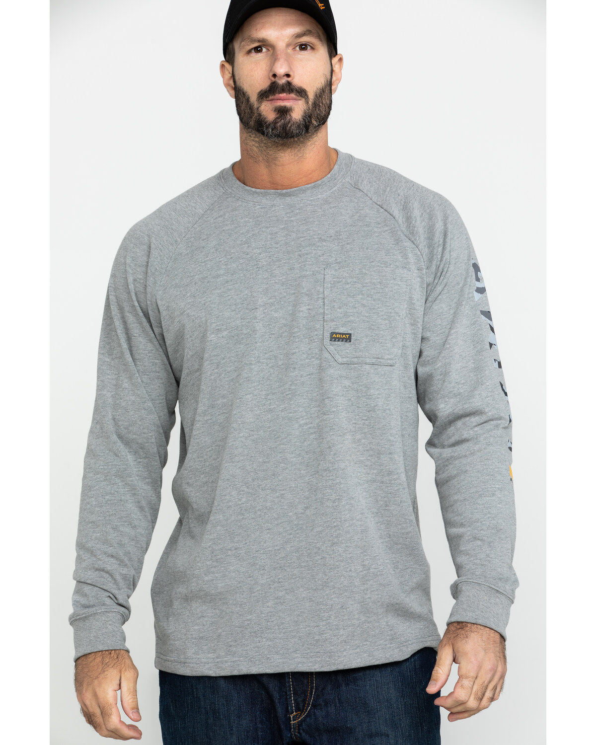 Men's Ariat Gray Rebar Cotton Strong Graphic Long Sleeve Work Shirt -