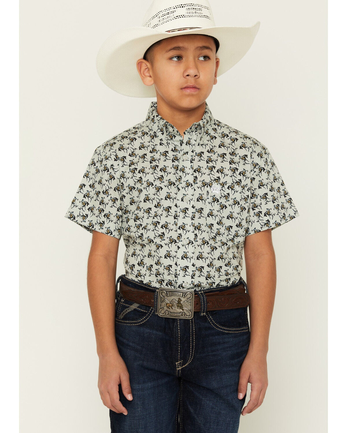 Boys' Cinch Horse Print Short Sleeve Button-Down Western Shirt