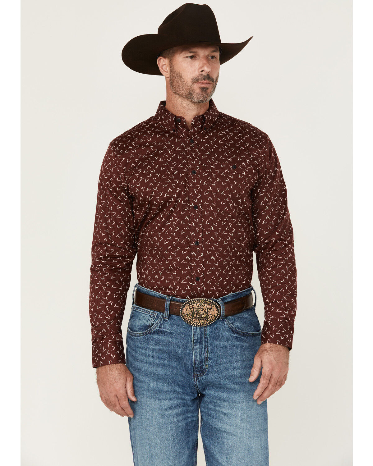 Men's RANK 45 Bronc Buster Geo Print Long Sleeve Button-Down Stretch