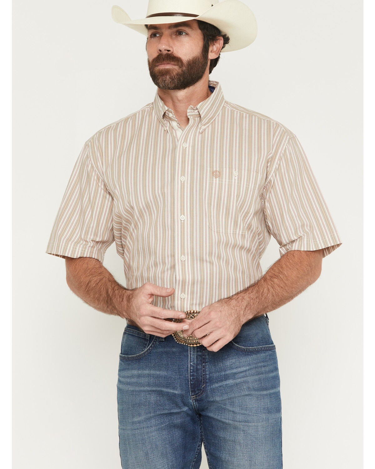 Men's Wrangler George Strait by Striped Short Sleeve Button-Down Stret