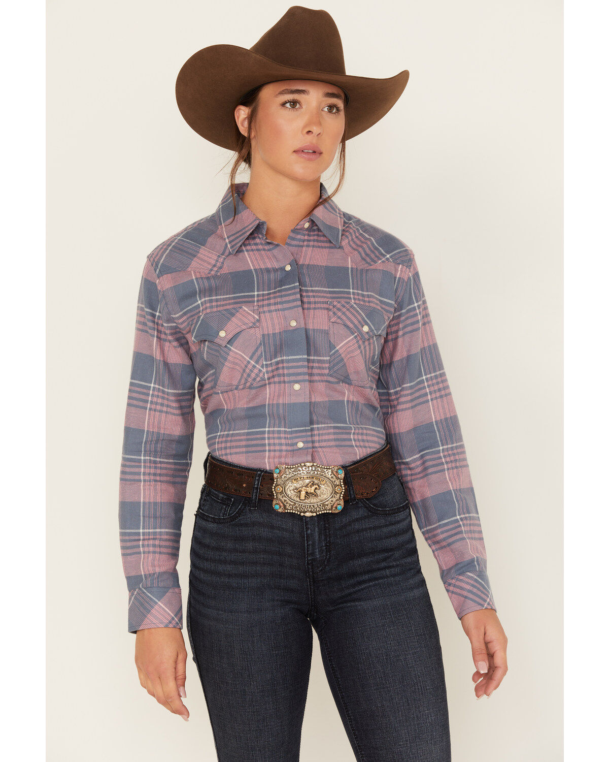 Women's Wrangler Boot Barn Exclusive Plaid Print Long Sleeve Western F