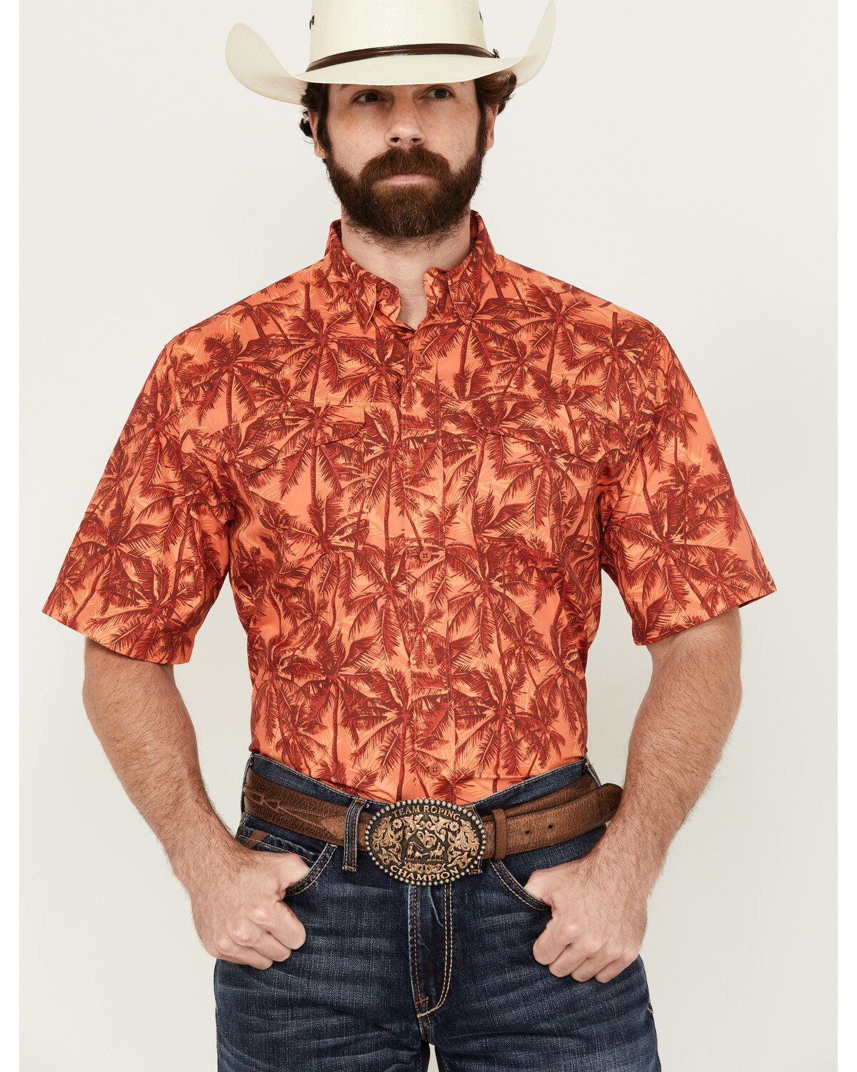 Men's Ariat VentTek Outbound Palm tree Print Short Sleeve Button-Down