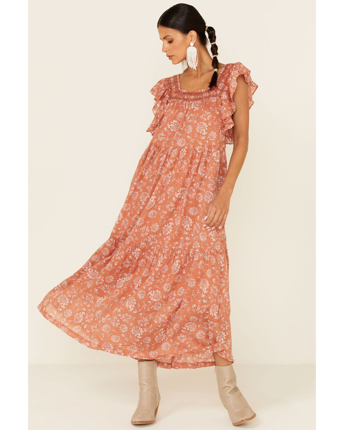 Women's Free People Bonita Floral Print Flutter Sleeve Midi Dress