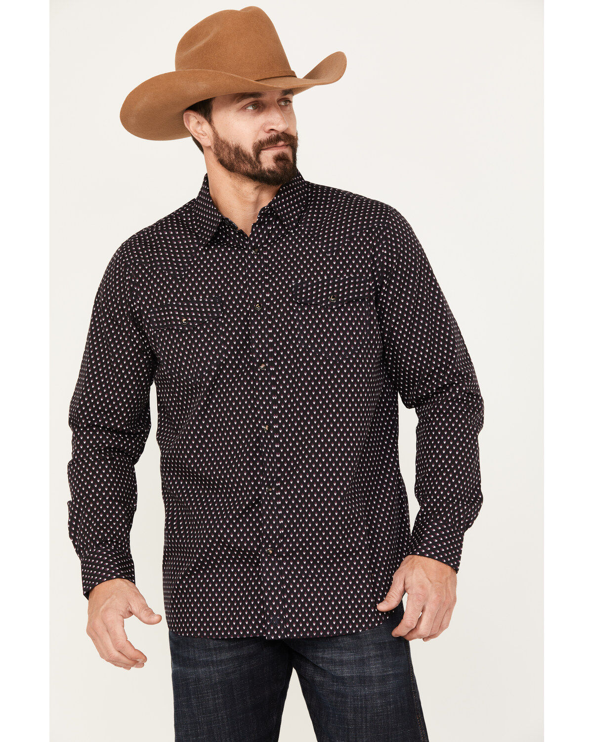 Men's Moonshine Spirit Cat Geo Print Long Sleeve Western Snap Shirt