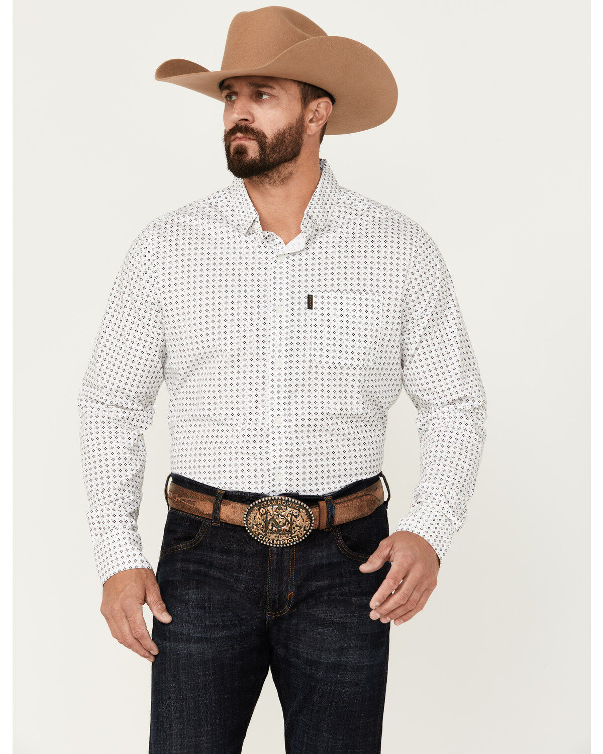 Men's Ariat Wrinkle Free Geo Print Modern Fit Long Sleeve Button-Down