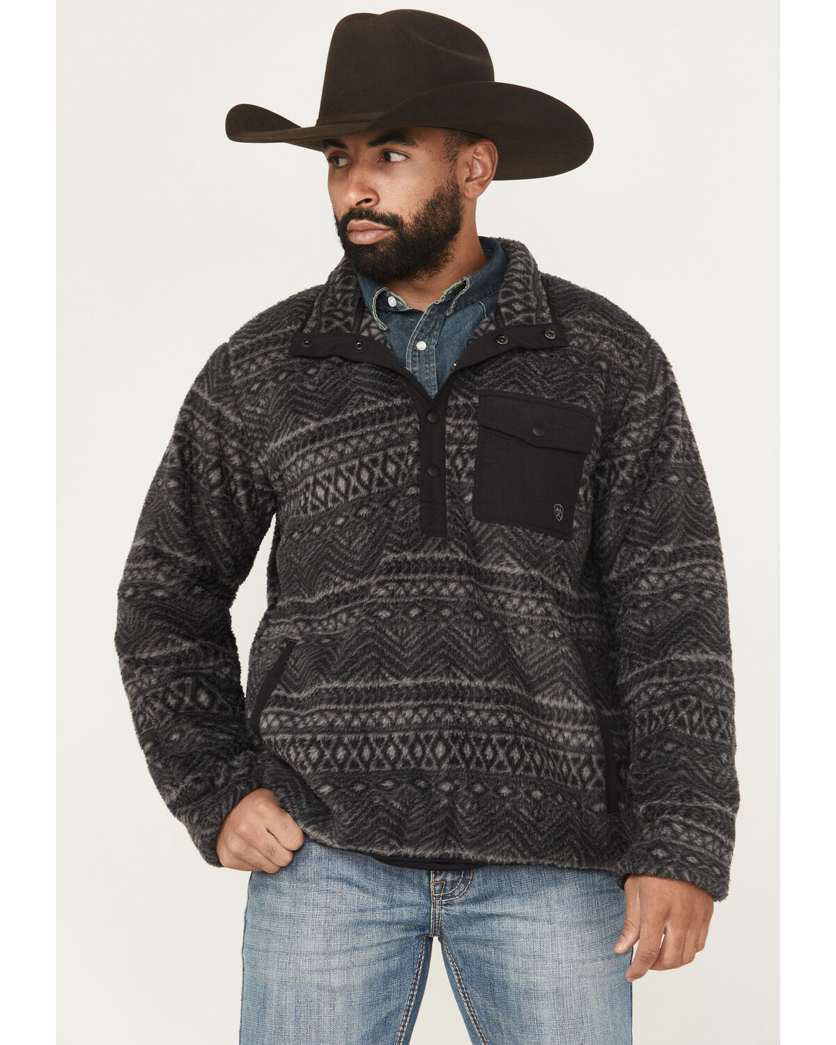 Men's Ariat Geo Print Polar Bear Mock Pullover