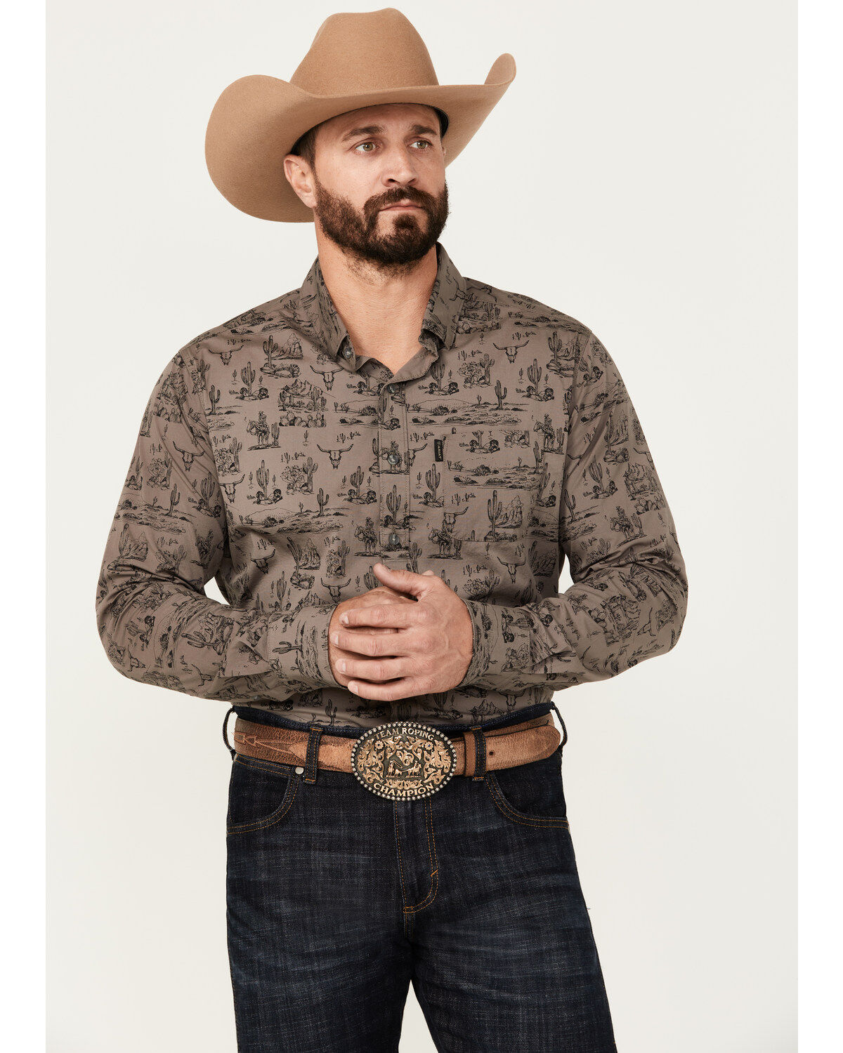 Men's Ariat Matteo Desert Print Long Sleeve Button-Down Stretch Wester