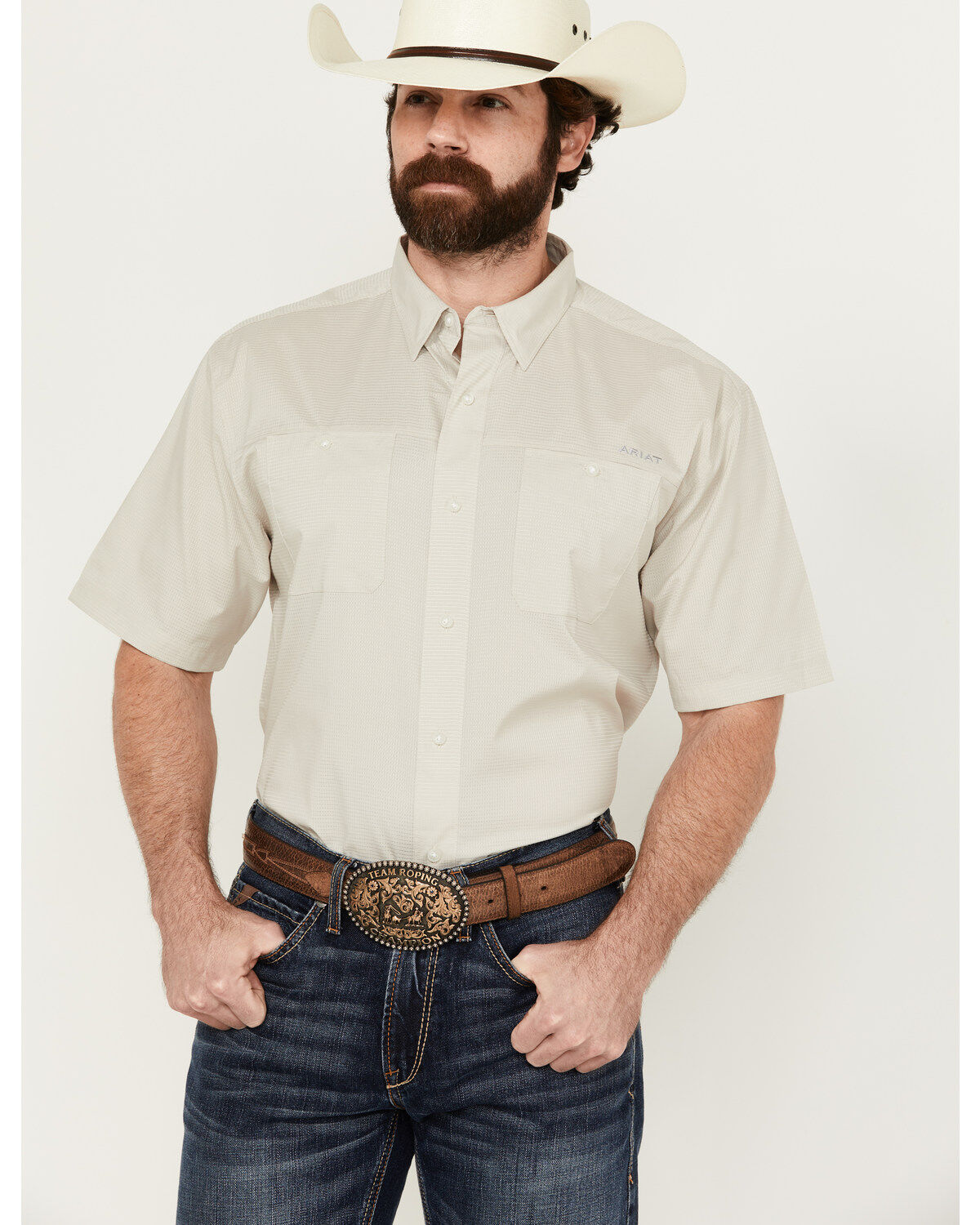 Men's Ariat 360 Airflow Solid Short Sleeve Button-Down Western Shirt -