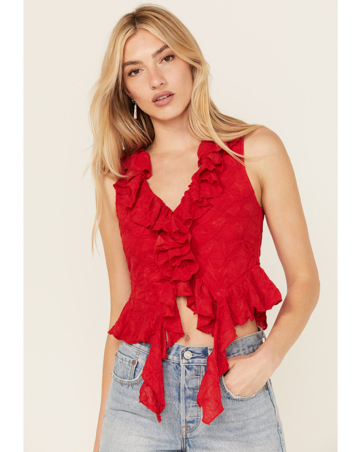 Women's Miss Me Textured Ruffle Tank Top