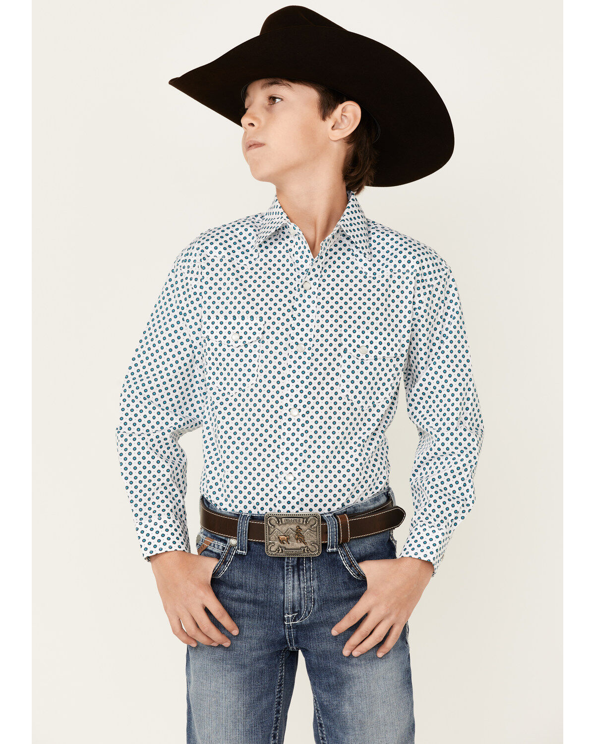 Boys' Panhandle Long Sleeve Geo Print Pearl Snap Shirt