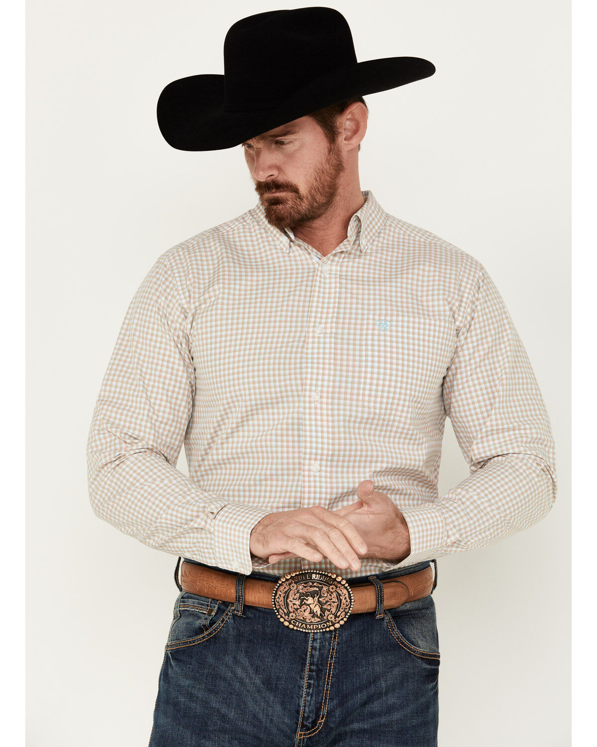 Men's Ariat Pro Series Kiernan Plaid Print Long Sleeve Button-Down Wes