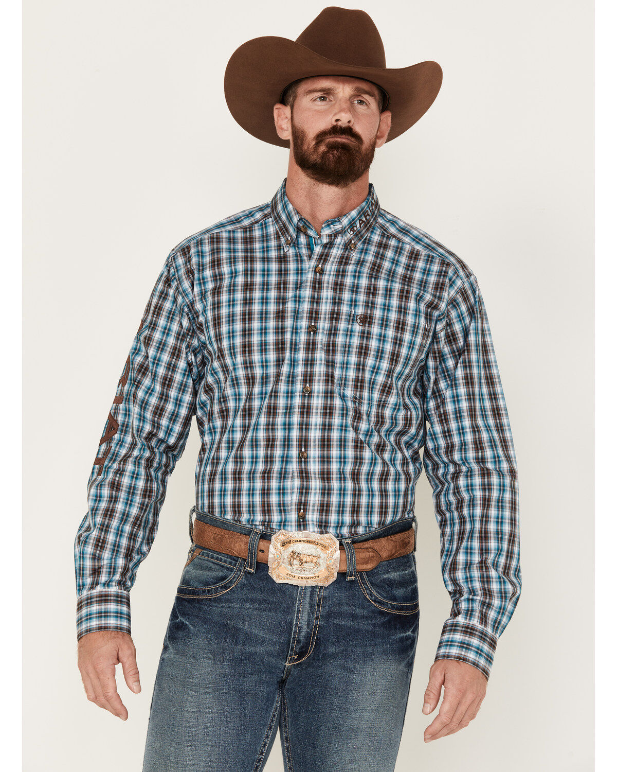 Men's Ariat Team Cade Small Plaid Print Long Sleeve Button-Down Shirt