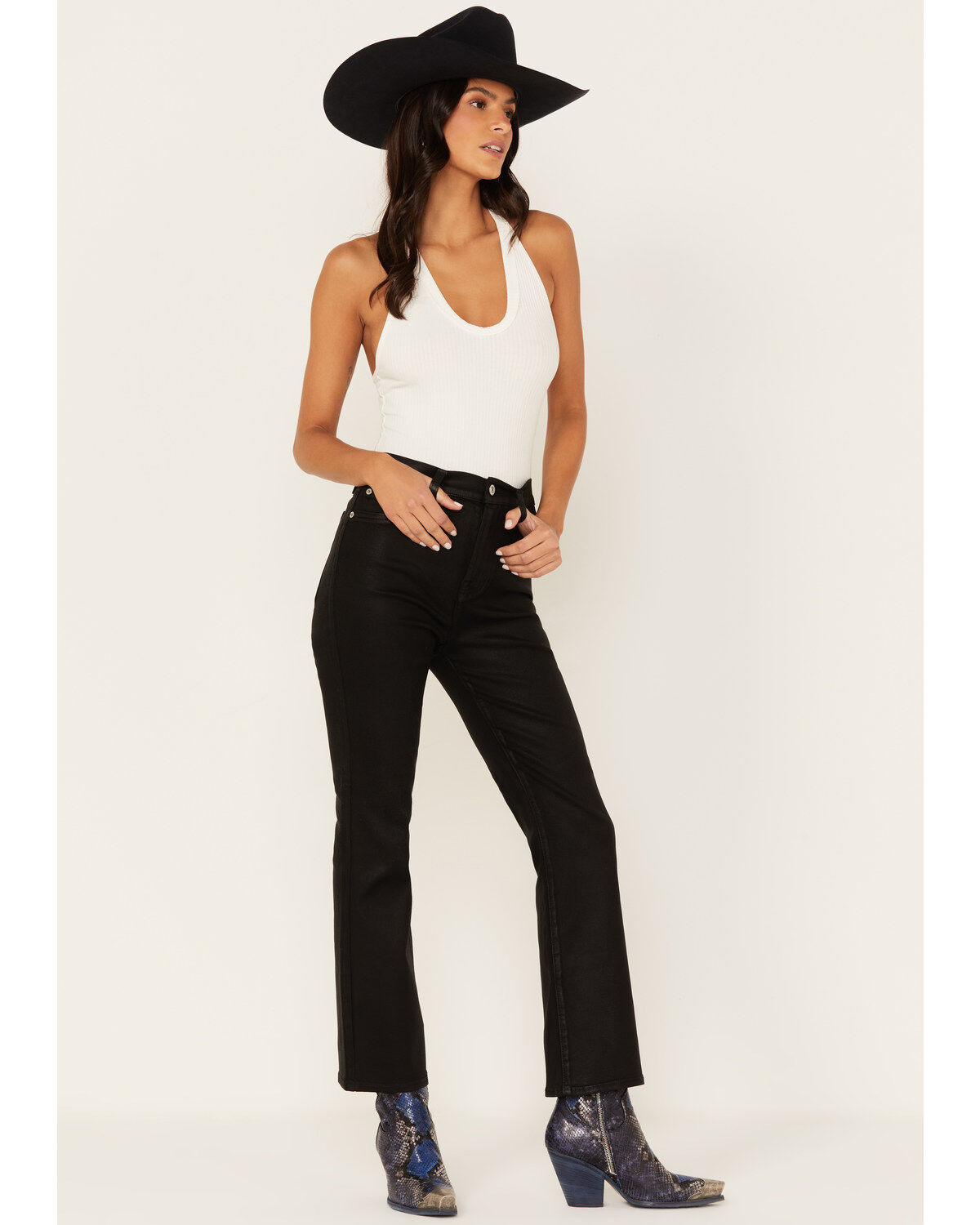 Women's 7 For All Mankind High Rise Coated Denim Slim Kick Flare Jeans