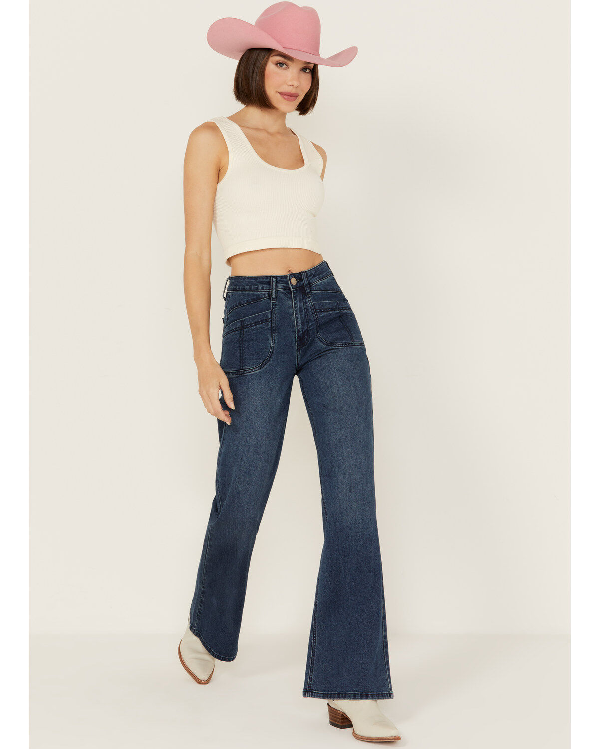 Women's Rock & Roll Denim Medium Wash High Rise Stretch Flare Jeans