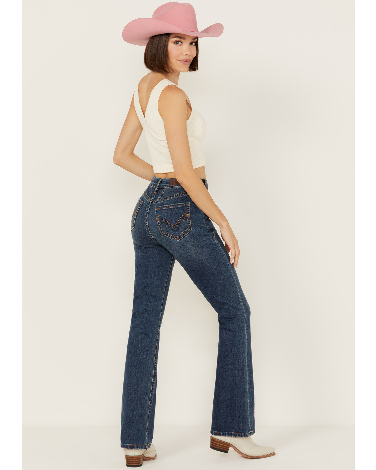 Women's Rock & Roll Denim Medium Wash High Rise Yoke Detail Bootcut De