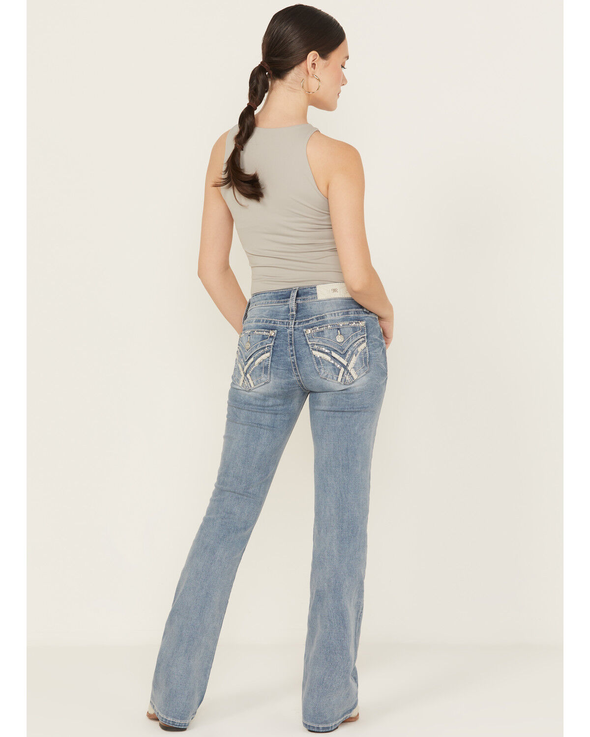 Women's Miss Me Medium Wash Mid Rise 34" Bootcut Stretch Denim Jeans
