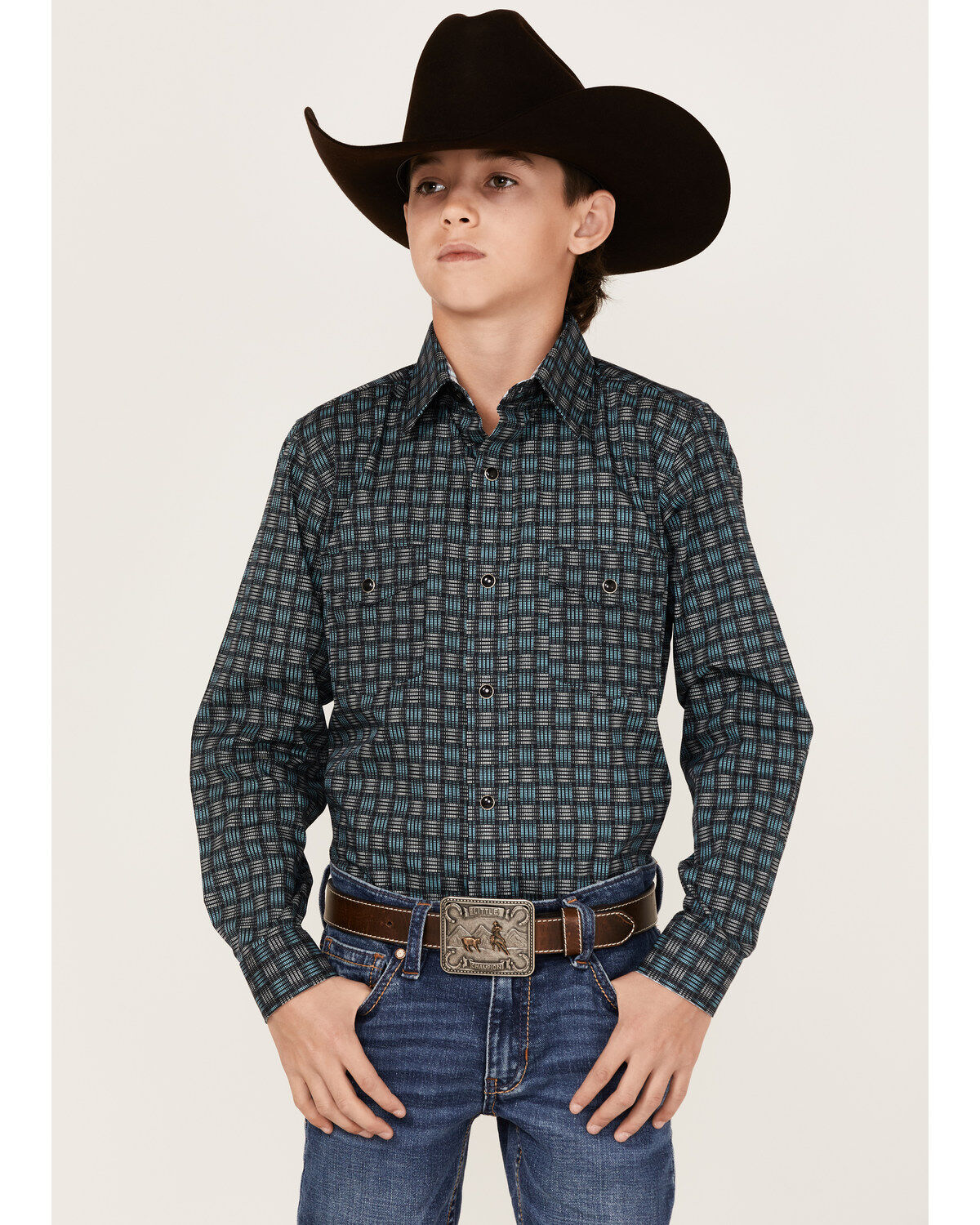 Boys' Panhandle Woven Stripe Print Long Sleeve Western Snap Shirt
