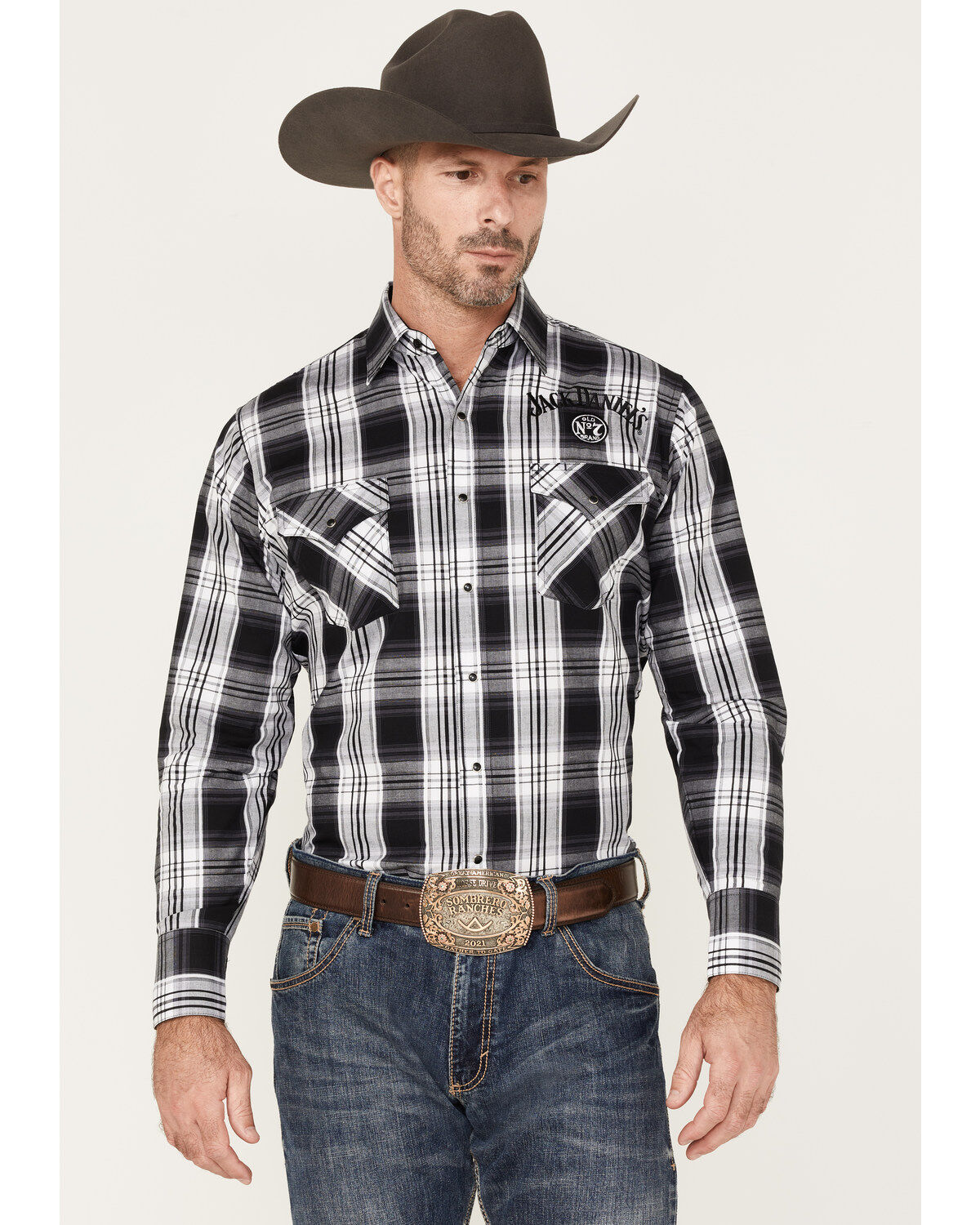Men's Ely Walker Jack Daniel's Plaid Print Long Sleeve Snap Western Sh