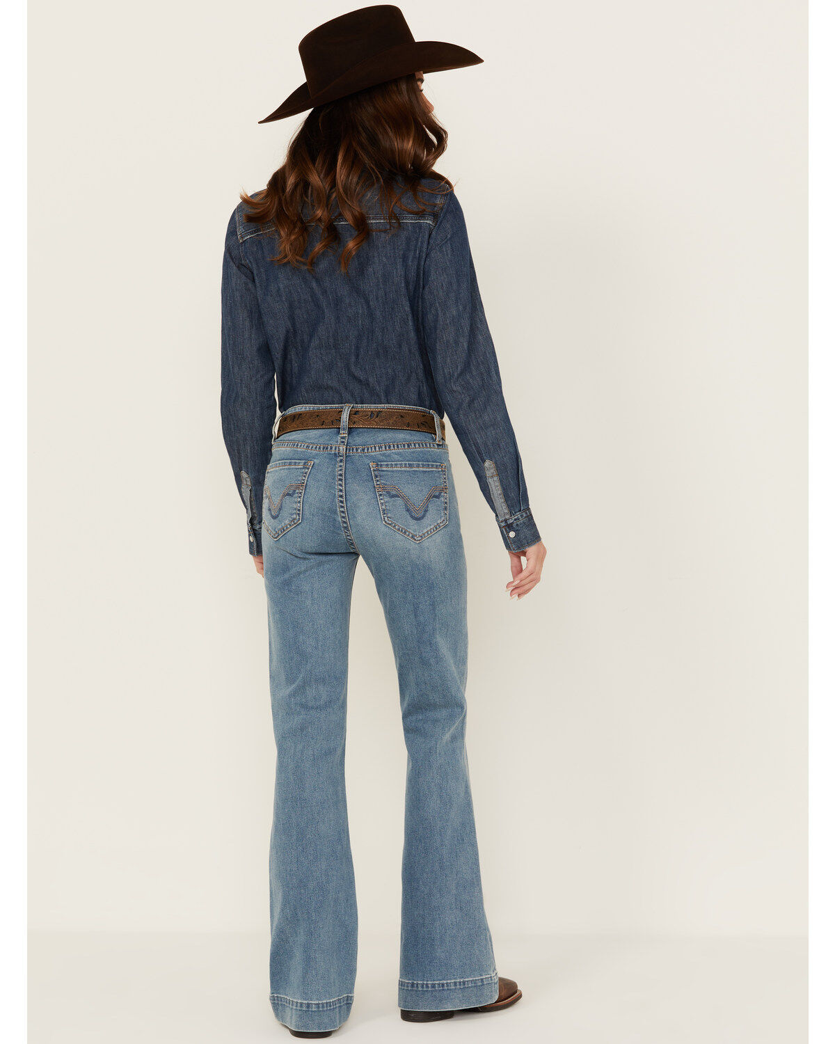 Women's Rock & Roll Denim Light Wash Mid Rise Embroidered Trouser Stre