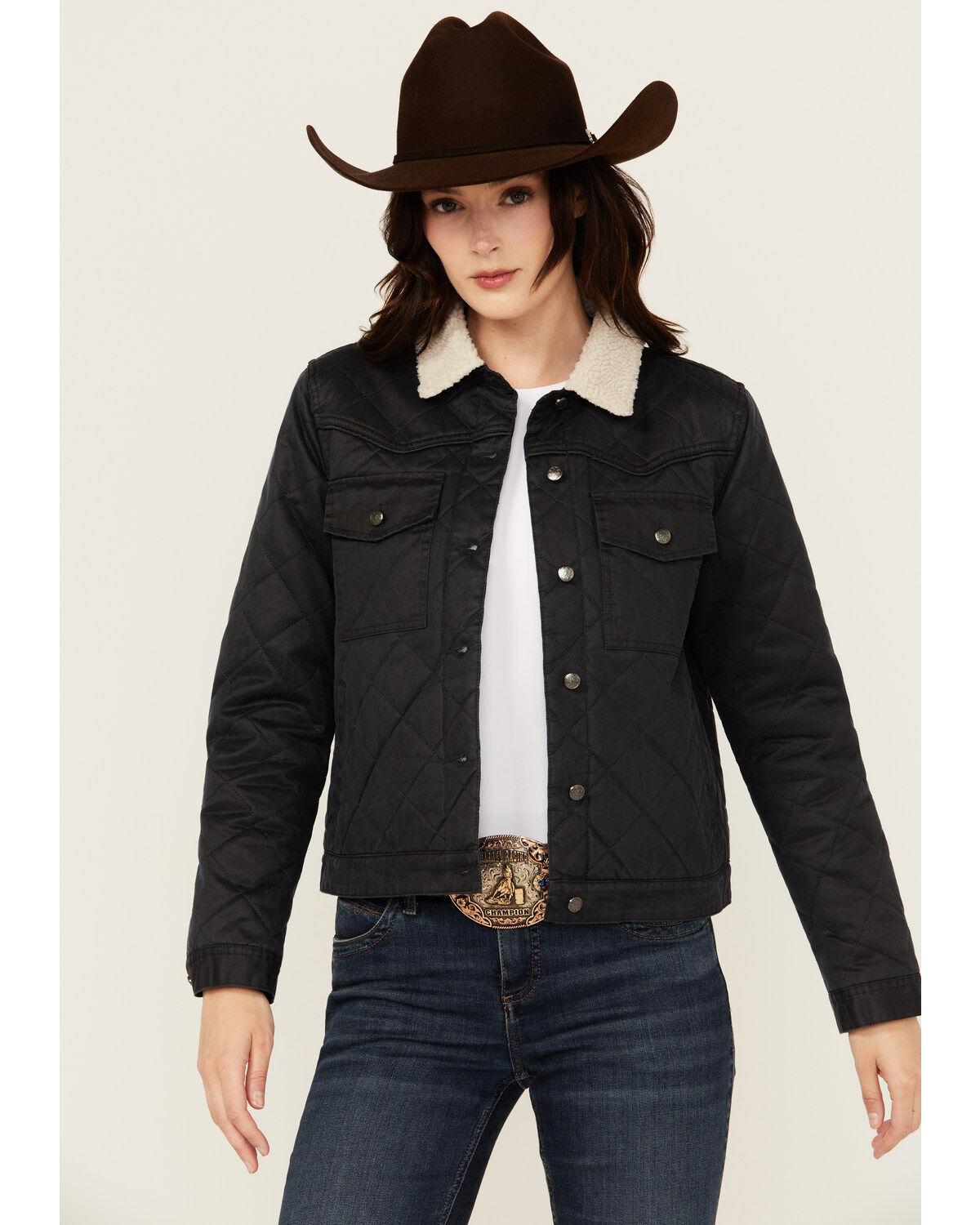 Women's Shyanne Oil Skinned Quilted Sherpa Trimmed Jacket