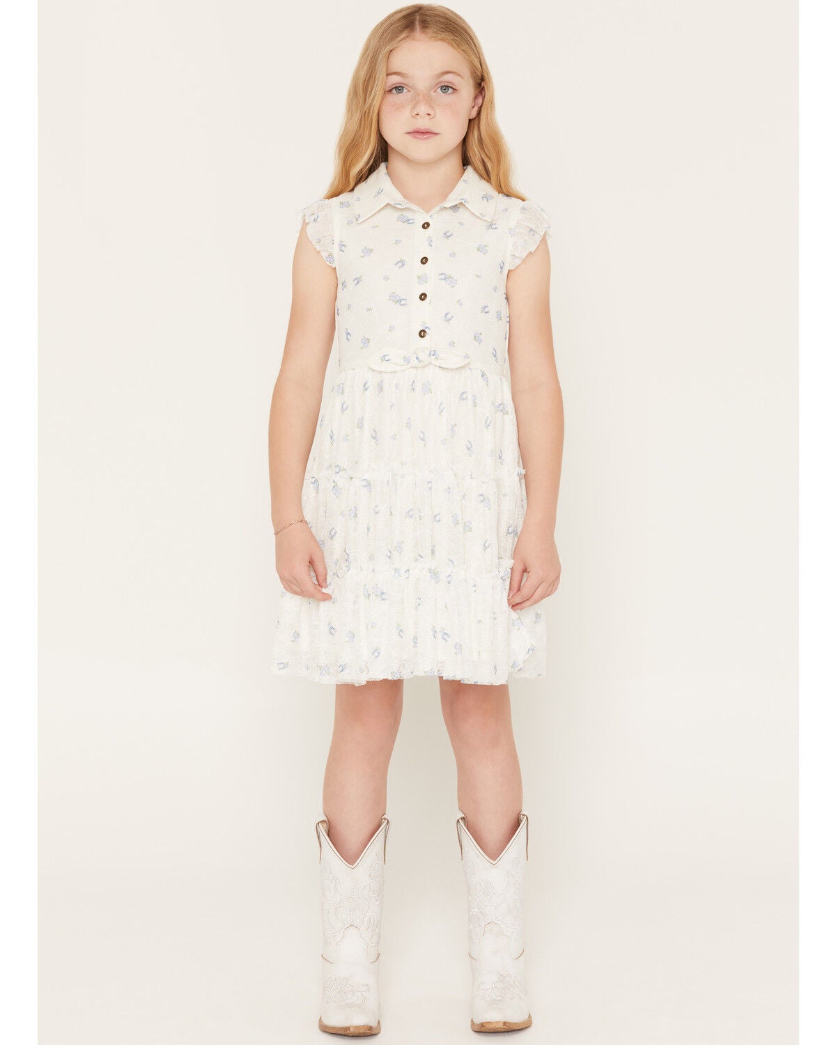Girls' Sugar California Horseshoe Floral Print Lace Button-Down Dress