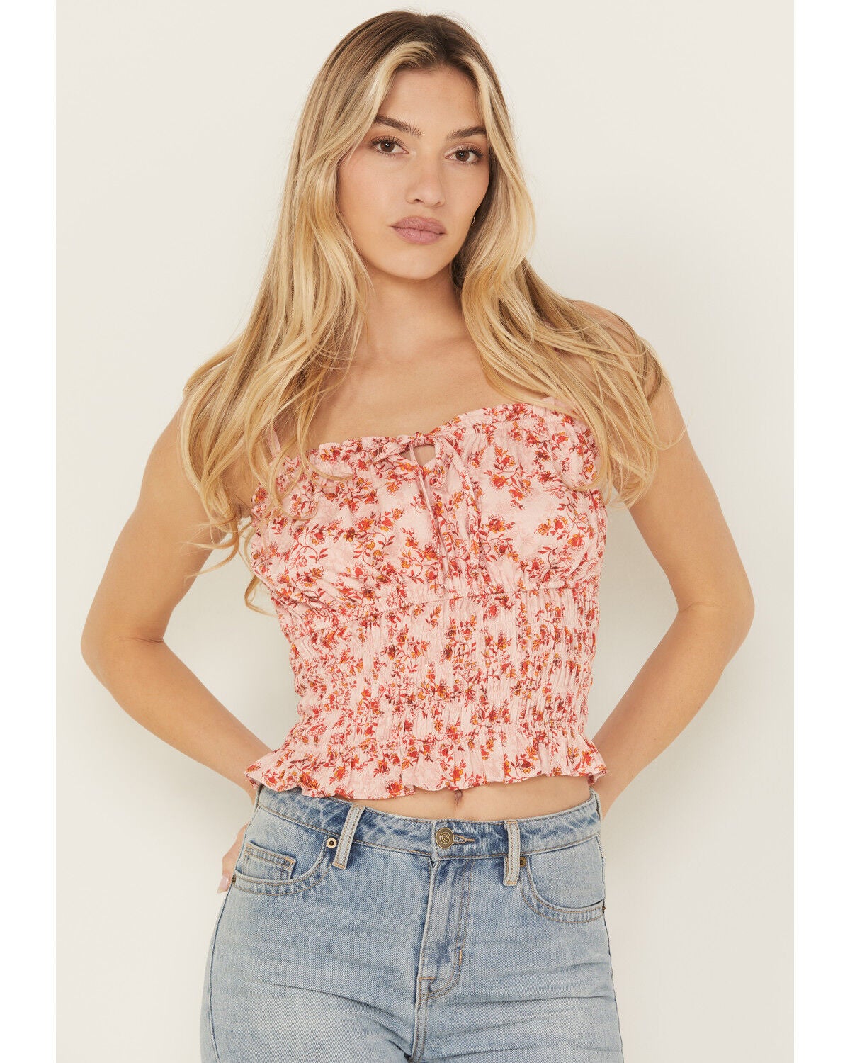 Women's Shyanne Floral Print Smocked Tie Front Top