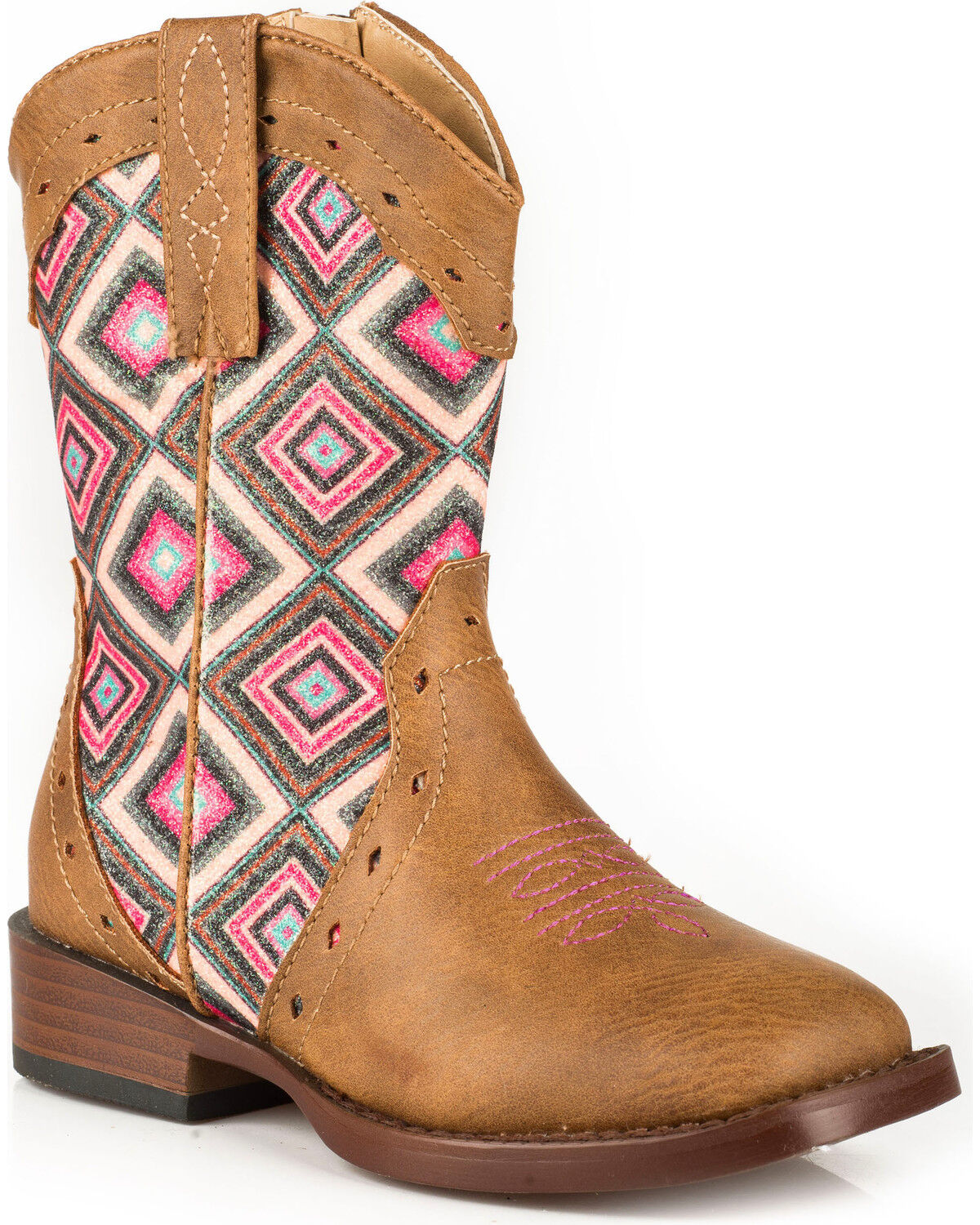 Girls' Roper Toddler Glitter Geo Western Boots - Square Toe