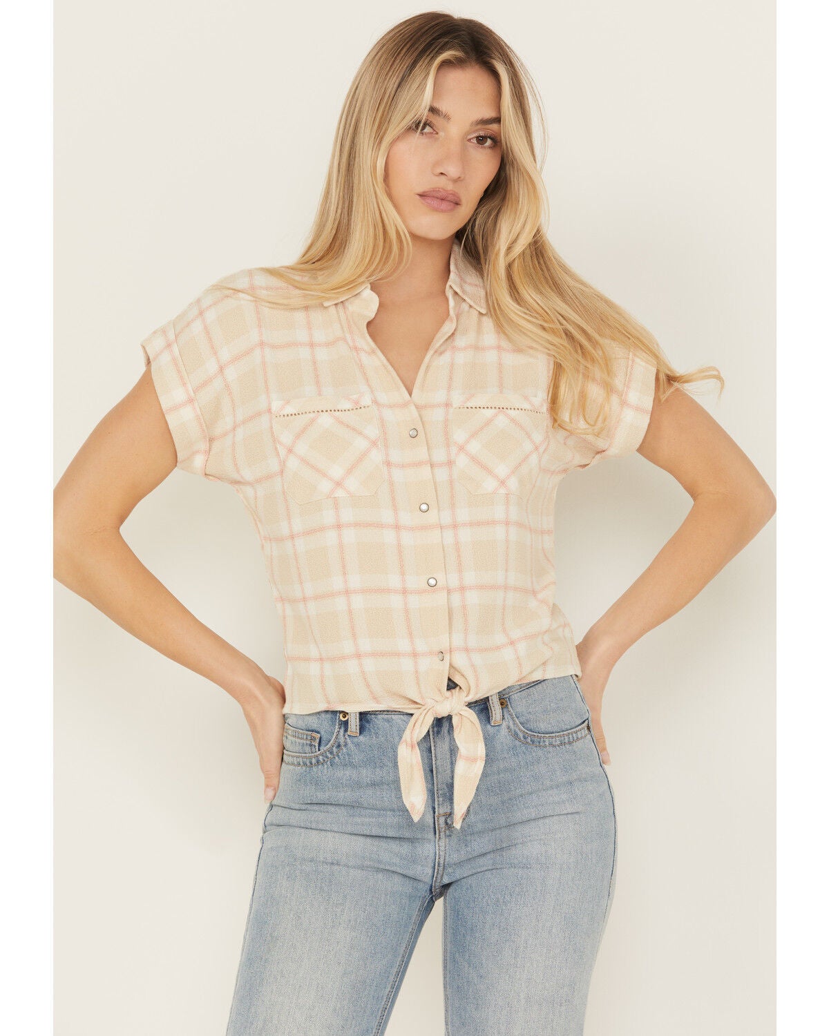 Women's Shyanne Plaid Print Tie-Front Camp Shirt