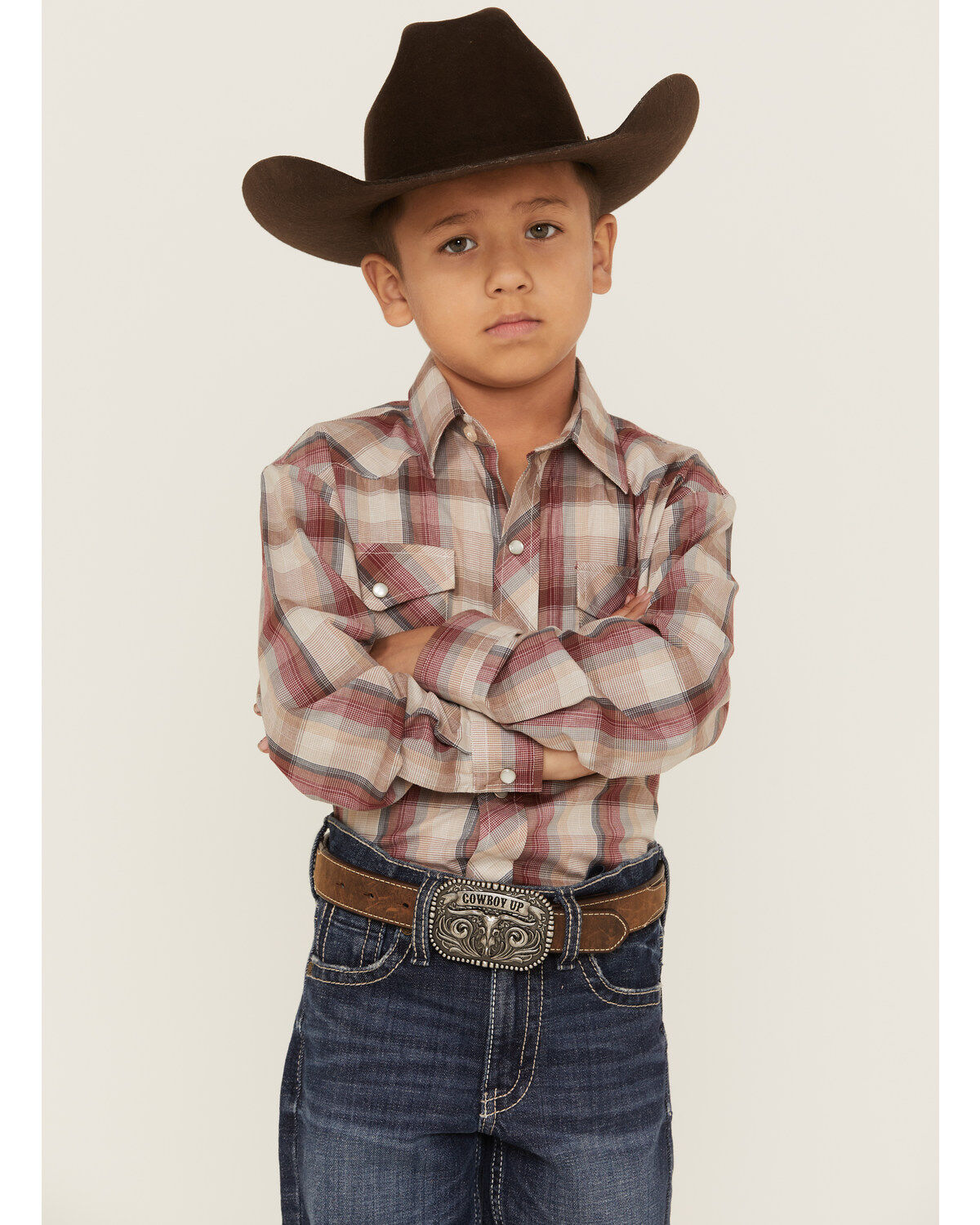 Boys' Roper Plaid Print Long Sleeve Pearl Snap Western Shirt