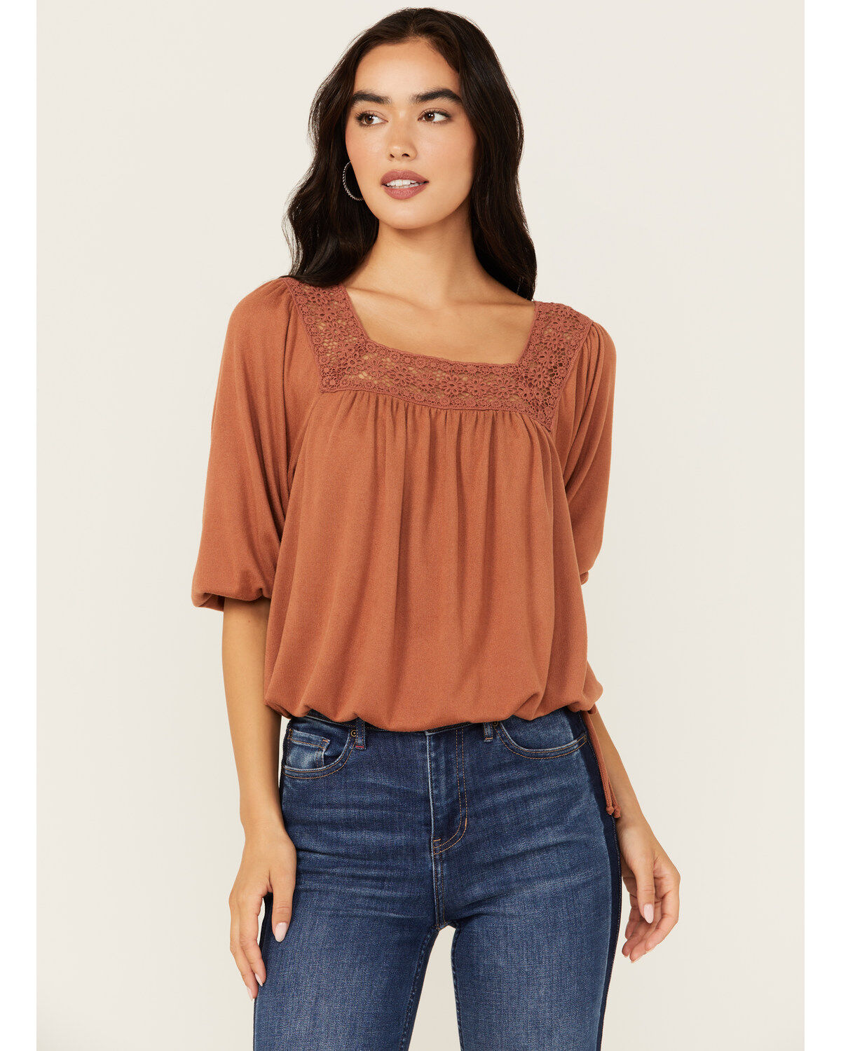 Women's Wild Moss Crochet Trim Top