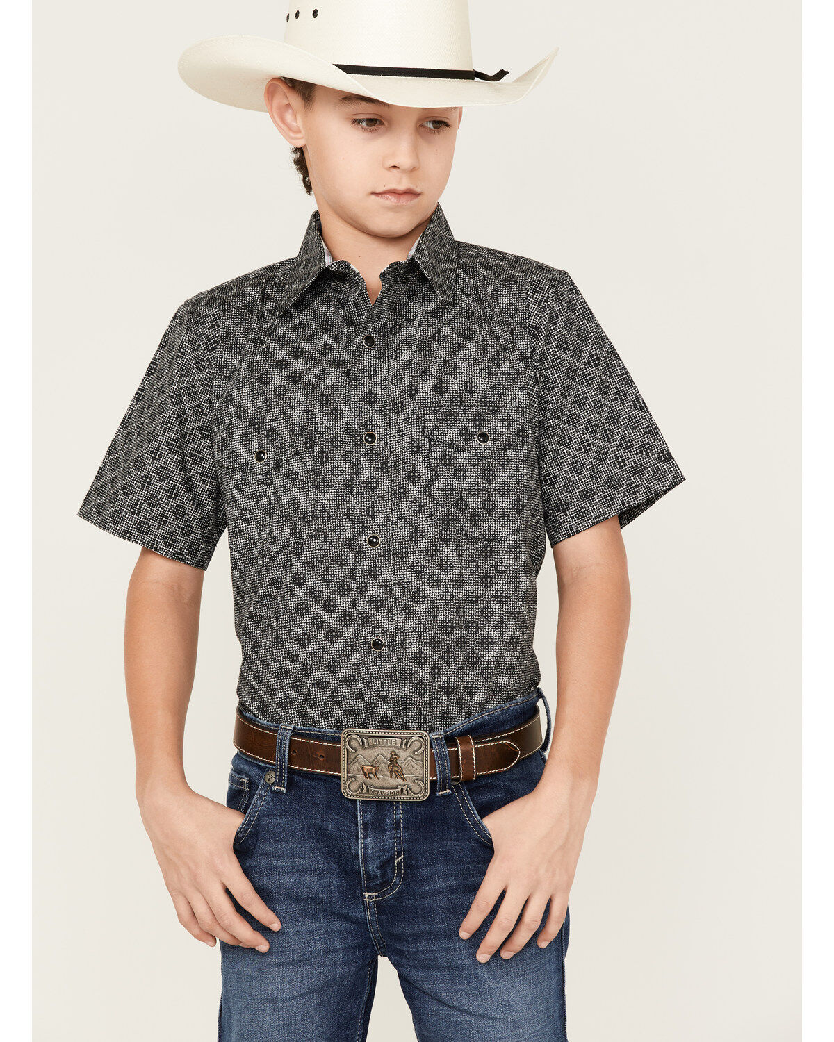 Boys' Panhandle Geo Print Short Sleeve Western Snap Shirt