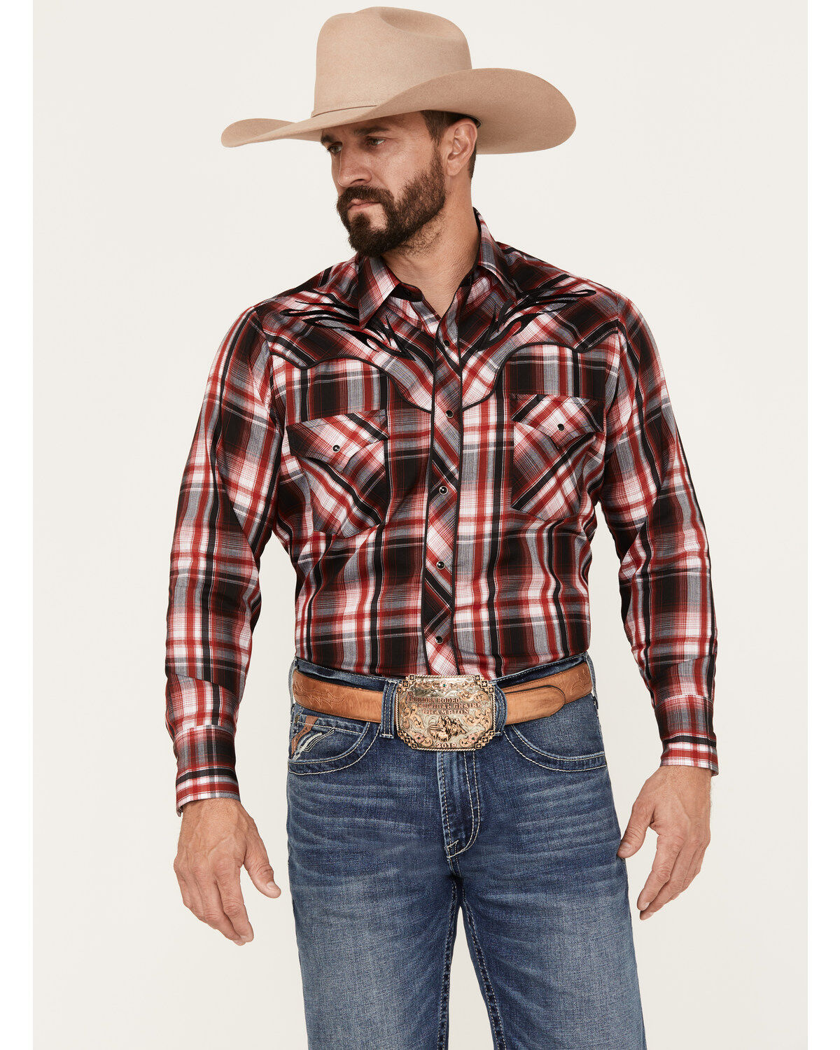 Men's Ely Walker Plaid Print Long Sleeve Snap Western Shirt