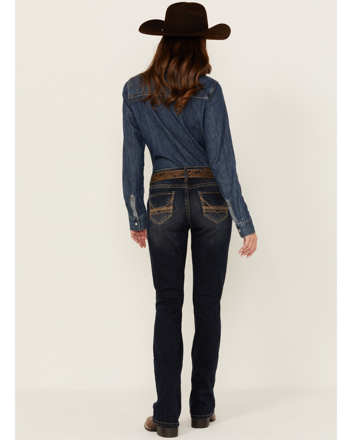 Women's Rock & Roll Denim Dark Wash Mid Rise Embroidered Riding Stretc