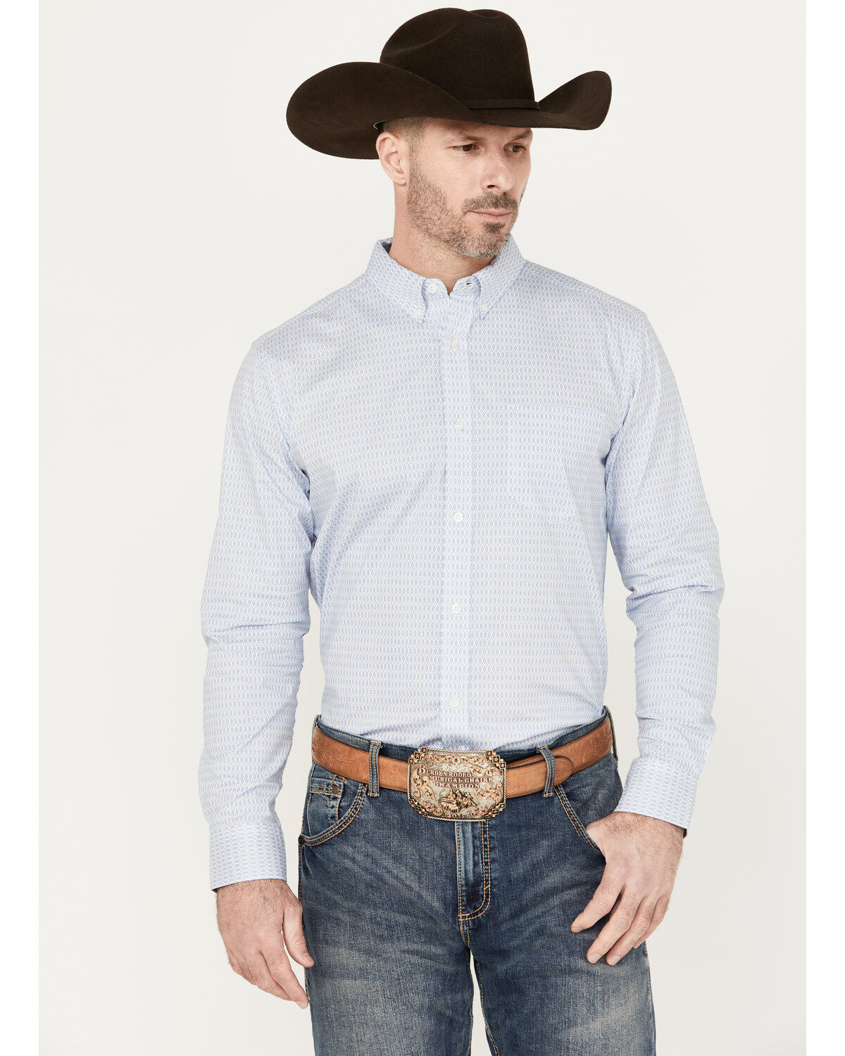 Men's Cody James Fish Net Geo Print Long Sleeve Button-Down Western Sh