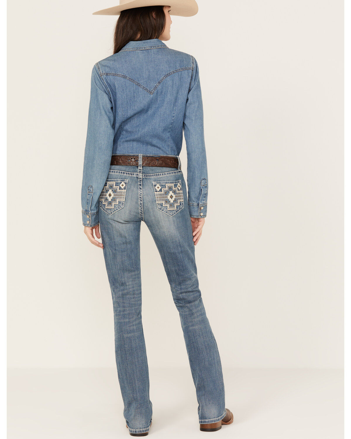 Women's Rock & Roll Denim Light Wash Mid Rise Bootcut Jeans