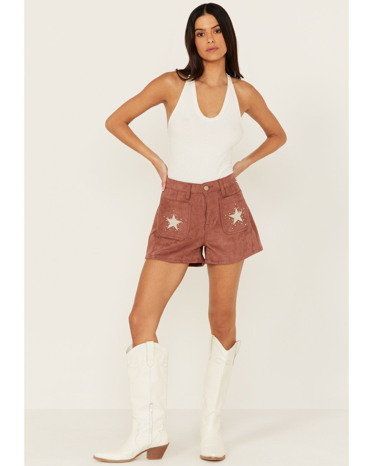 Women's Rock & Roll Denim High Rise Star Microsuede Shorts