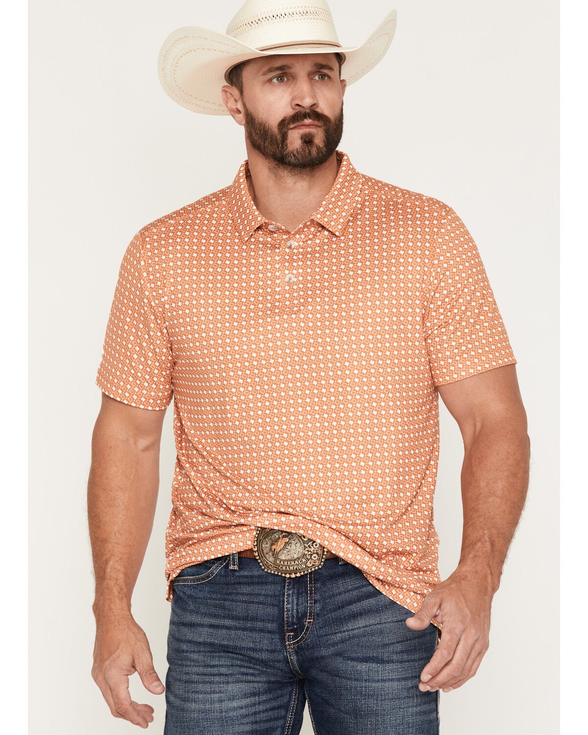 Men's Burlebo Texas Short Sleeve Button-Down Performance Polo Shirt