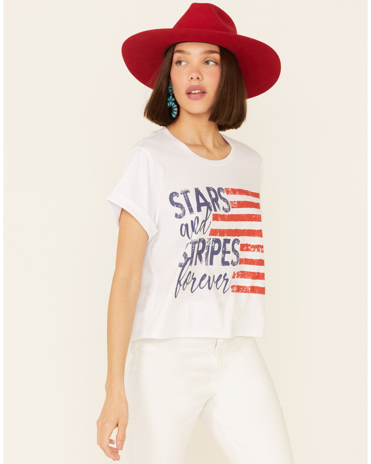 Women's Cut & Paste Stars & Stripes Forever Graphic Crop Tee